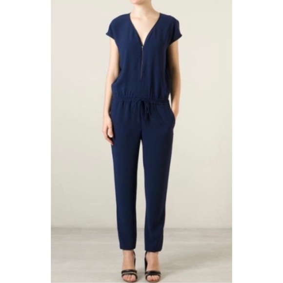 Vince Pants - VINCE | $398 Crepe Zip-Front Cap Sleeve Jumpsuit in Navy, Size 2
